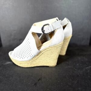 Marc Fisher Haldya Suede Laser-Cut Wedge Platform Espadrille Sandals Open Toe